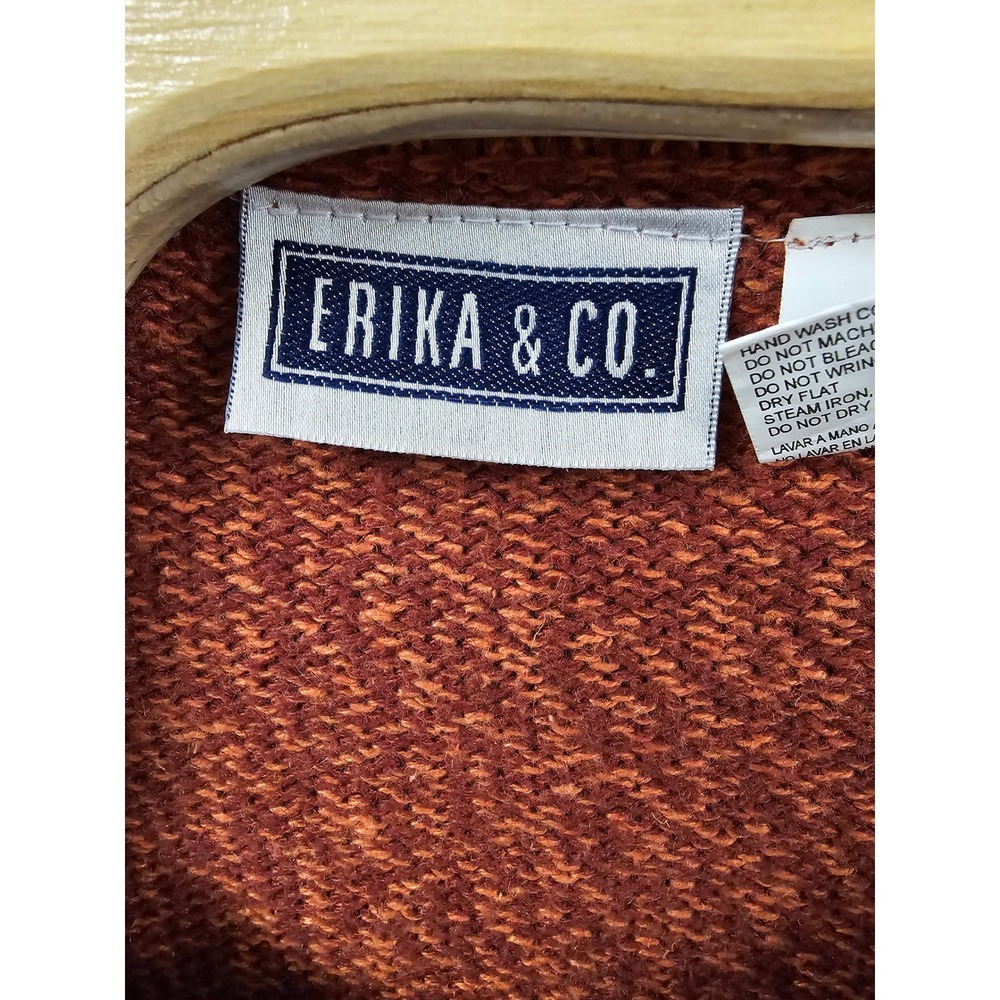 Erika & Co Womens Rust Embroidered Full Zip Cardigan Sweater Small Fall cottage - Picture 3 of 5